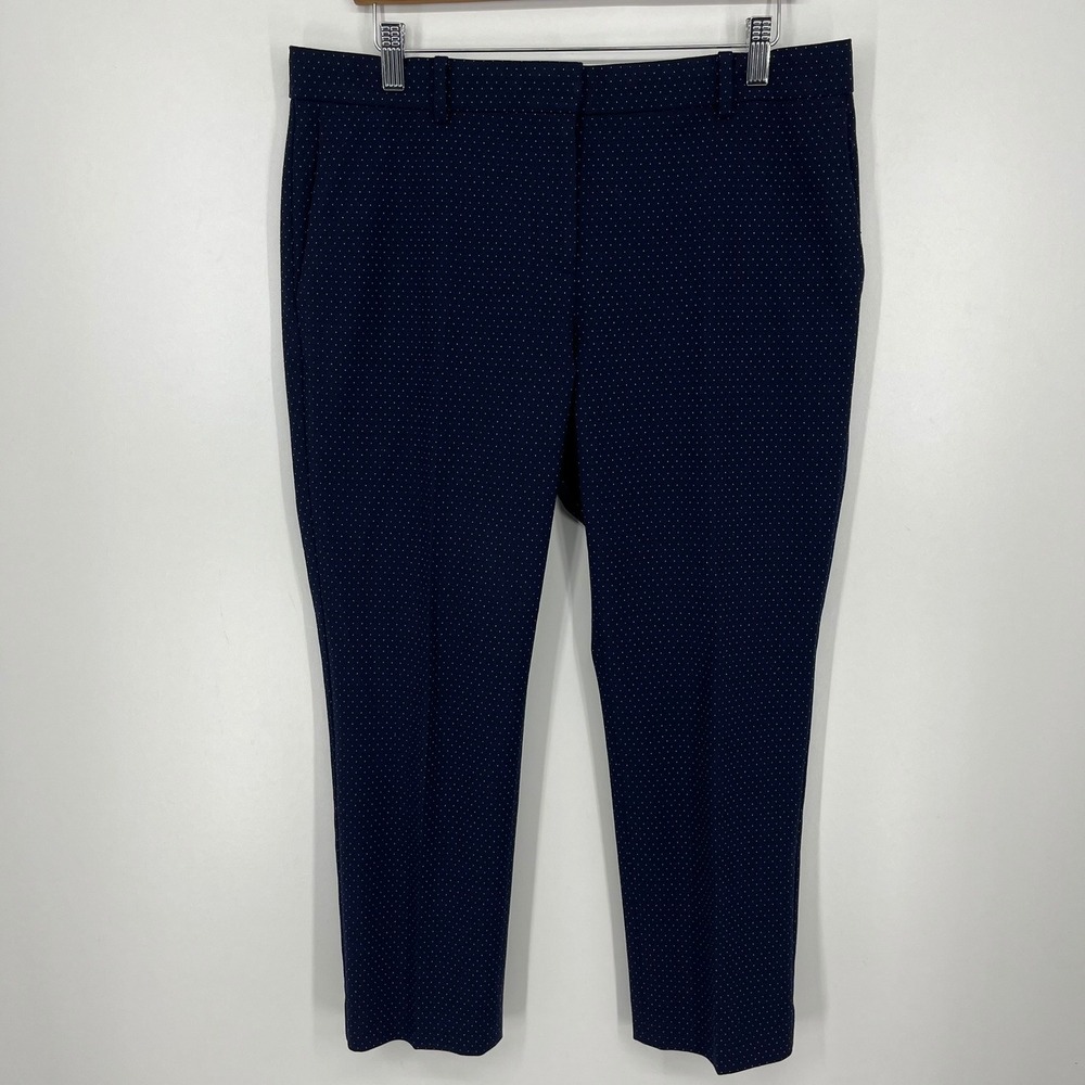 Ann Taylor Petite‎ Womens 10P Navy Blue Micro Polka Dot Ankle Pants Workwear